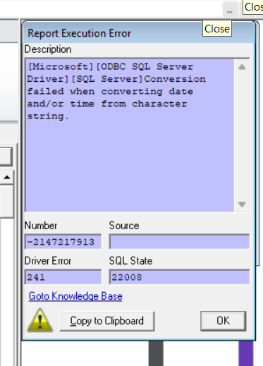 Sage Intelligence Error Screenshot